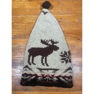 Rare Vintage Hand Knit Polo by RL Aztec Moose Hat CR1 Wool / Silk Blend OS